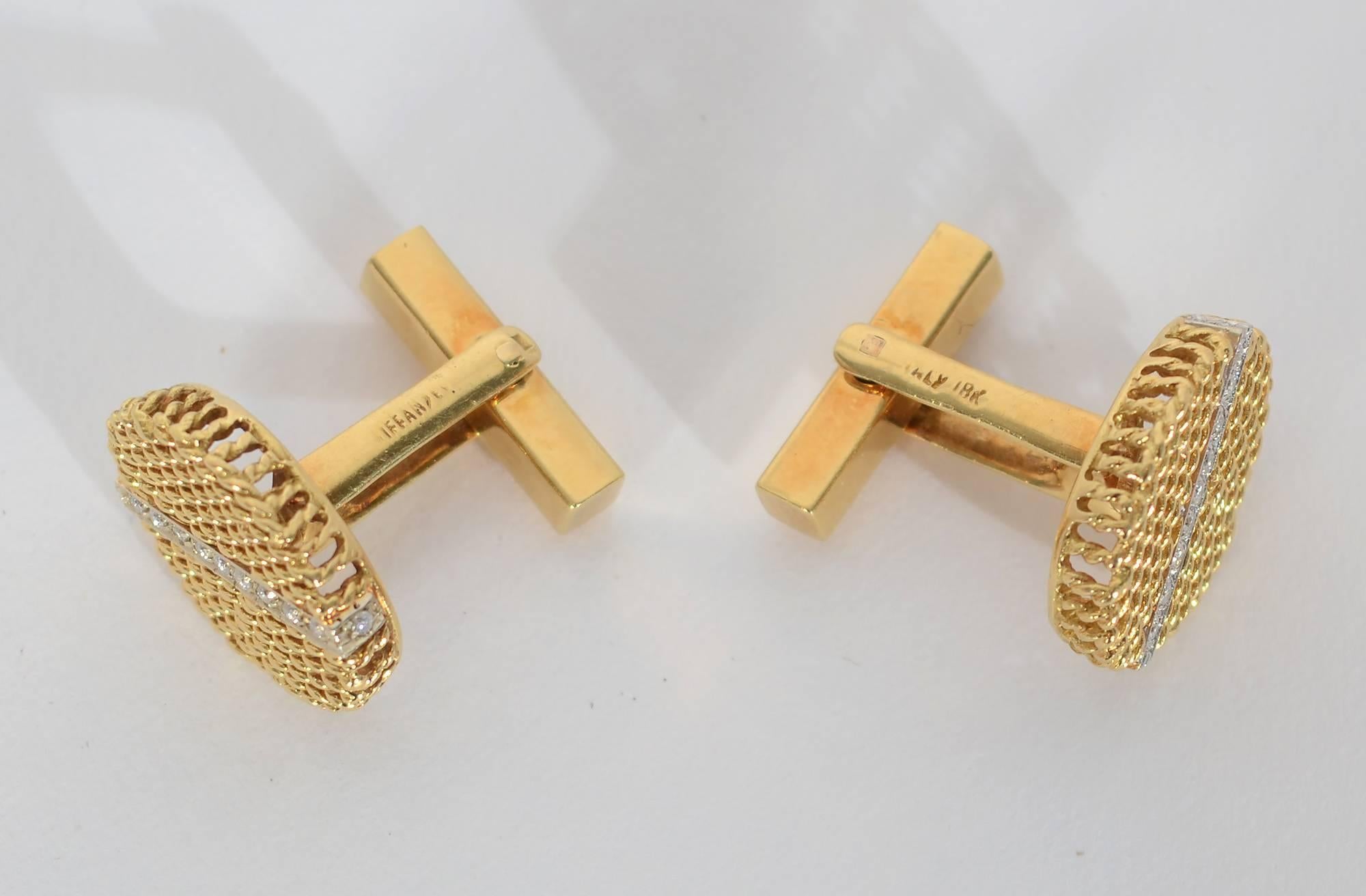 Tiffany oval cufflinks that are nicely tailored with a touch of bling. They are 3/4