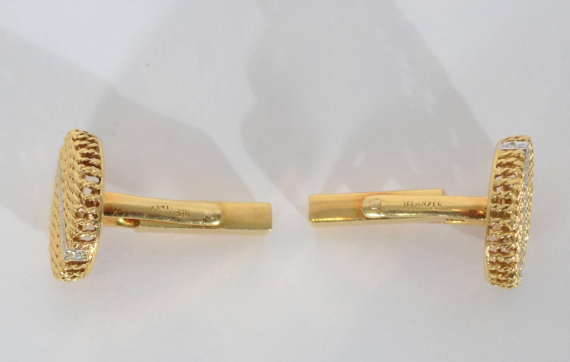 Tiffany & Co. Gold and Diamond Oval Cufflinks In Excellent Condition For Sale In Darnestown, MD