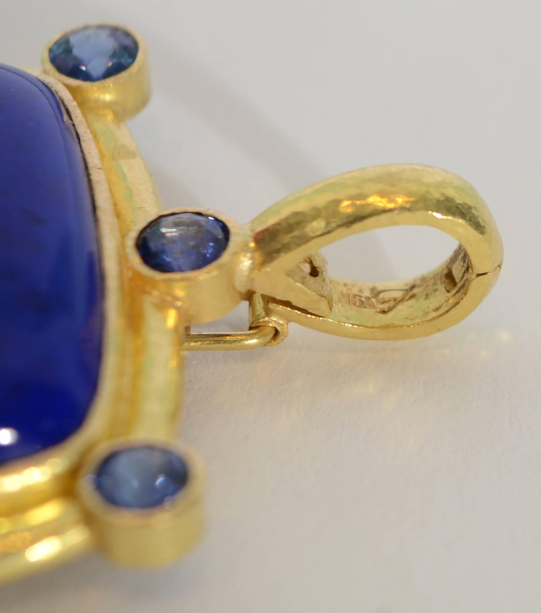Elizabeth Locke Lapis Lazuli Sapphire Gold Pendant In Excellent Condition In Darnestown, MD