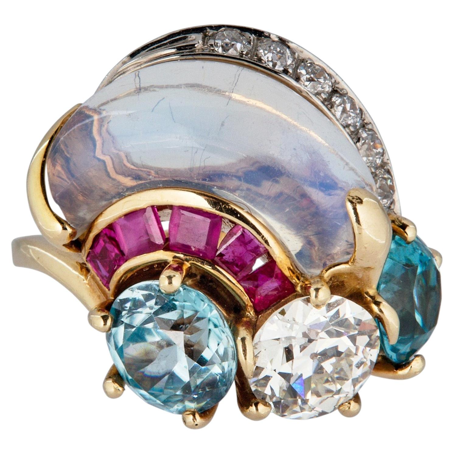 Pre-owned Seaman Schepps Retro Multigem Ring In Multiple