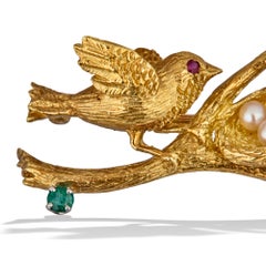 Bird Brooch with Eggs in Nest