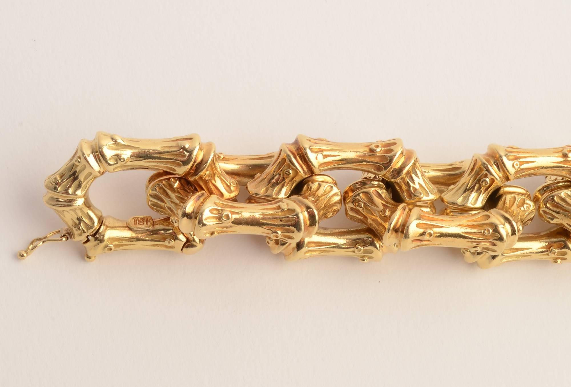 Tiffany & Co. Interlocking Bamboo Design Gold Bracelet In Excellent Condition In Darnestown, MD