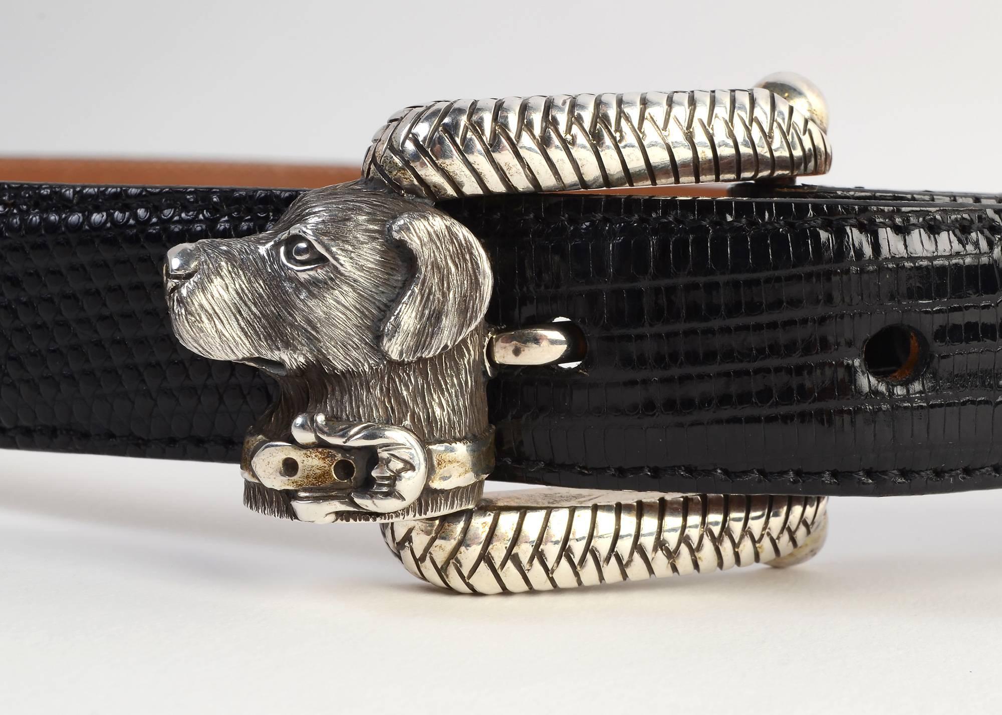 Kieselstein Cord Dog Head Sterling Buckle and Belt In New Condition In Darnestown, MD