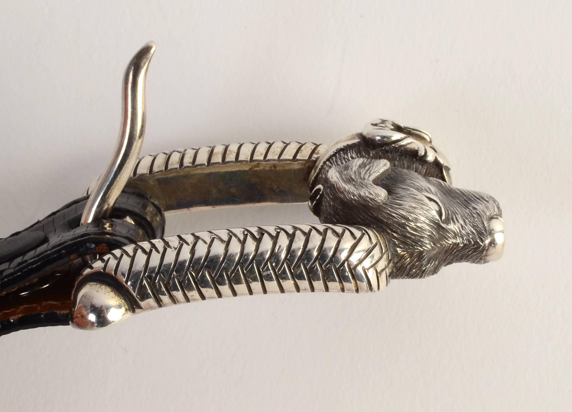 Kieselstein Cord Dog Head Sterling Buckle and Belt 3