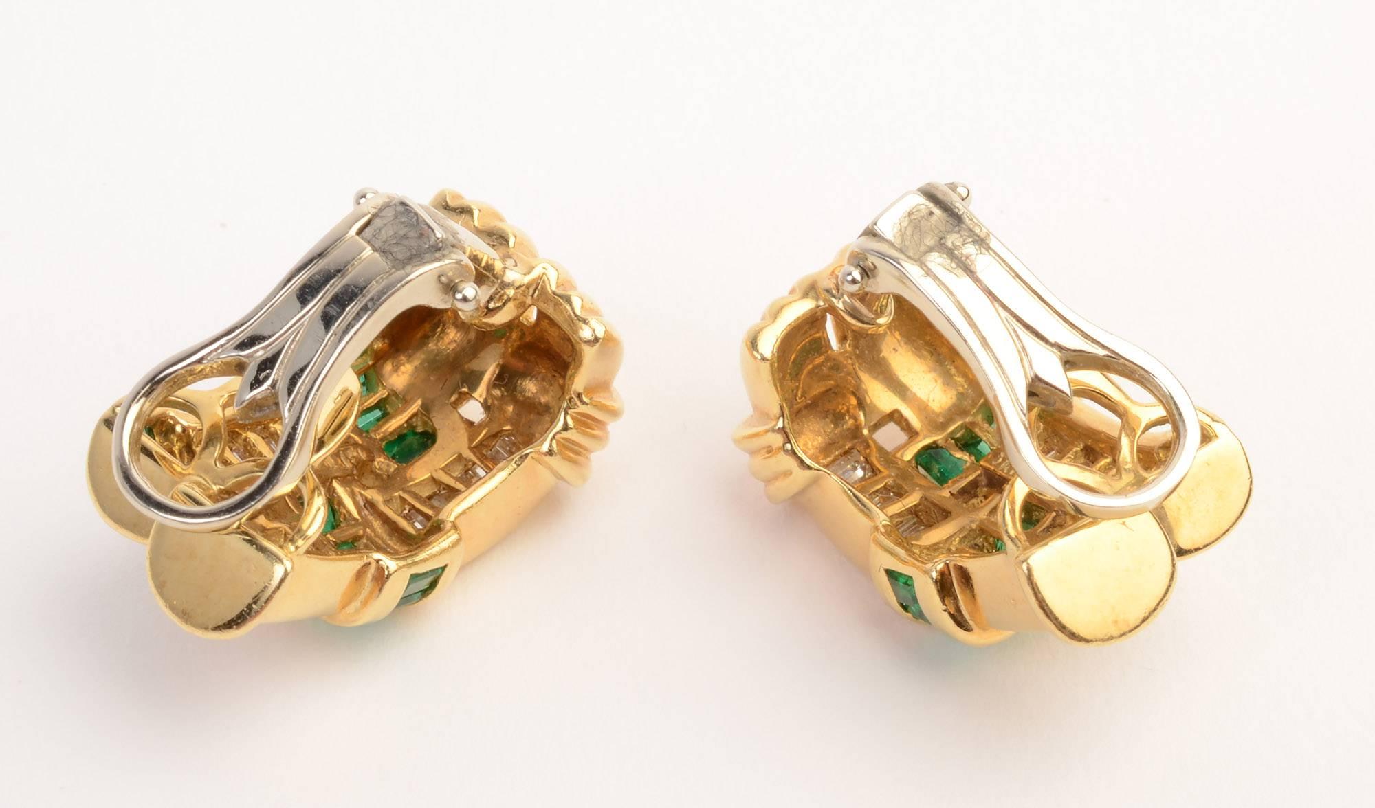 Baguette Cut Charles Krypell Emerald Diamond Earrings
