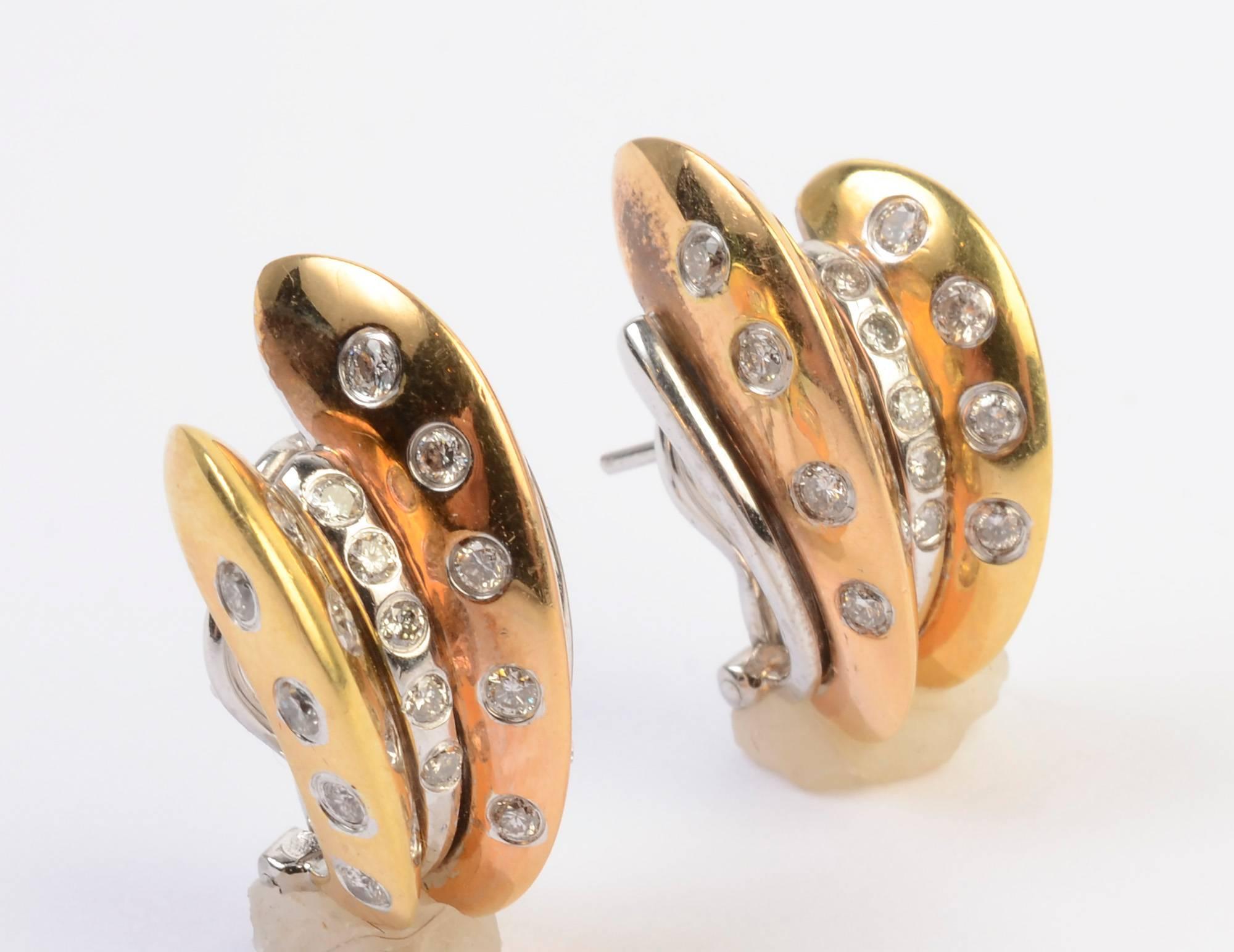 Women's Diamond Yellow and White Gold Hoop Earrings For Sale