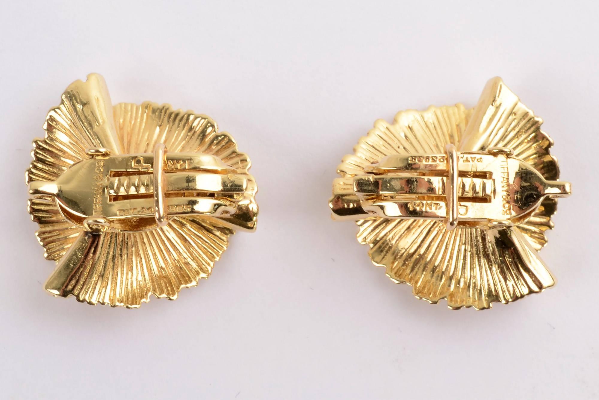 Retro Tiffany & Co Gold Ruffle Earrings