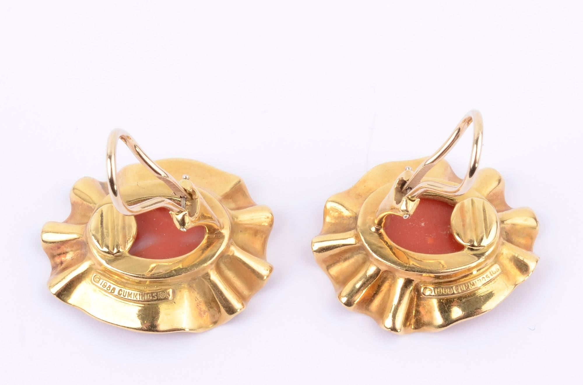 Angela Cummings Coral Gold Earrings In Excellent Condition In Darnestown, MD