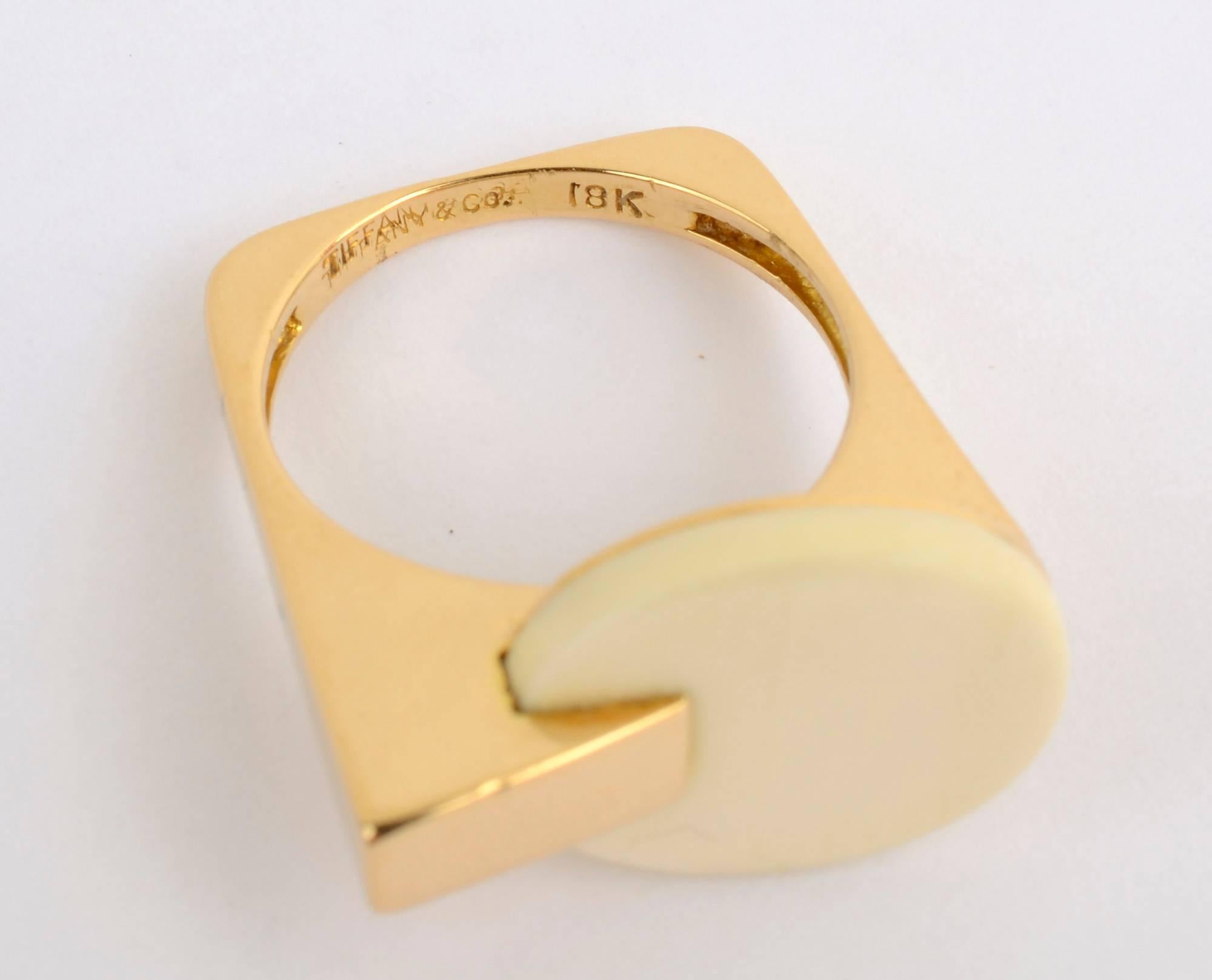 Tiffany & Co Gold and White Coral Ring In Excellent Condition In Darnestown, MD