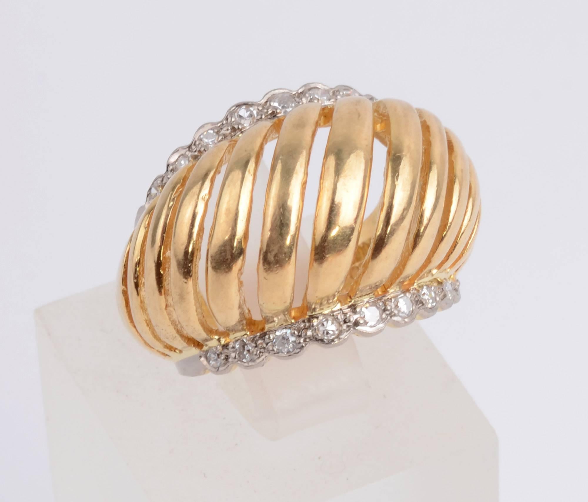 Modern Lalaounis Domed Gold Ring with Diamonds