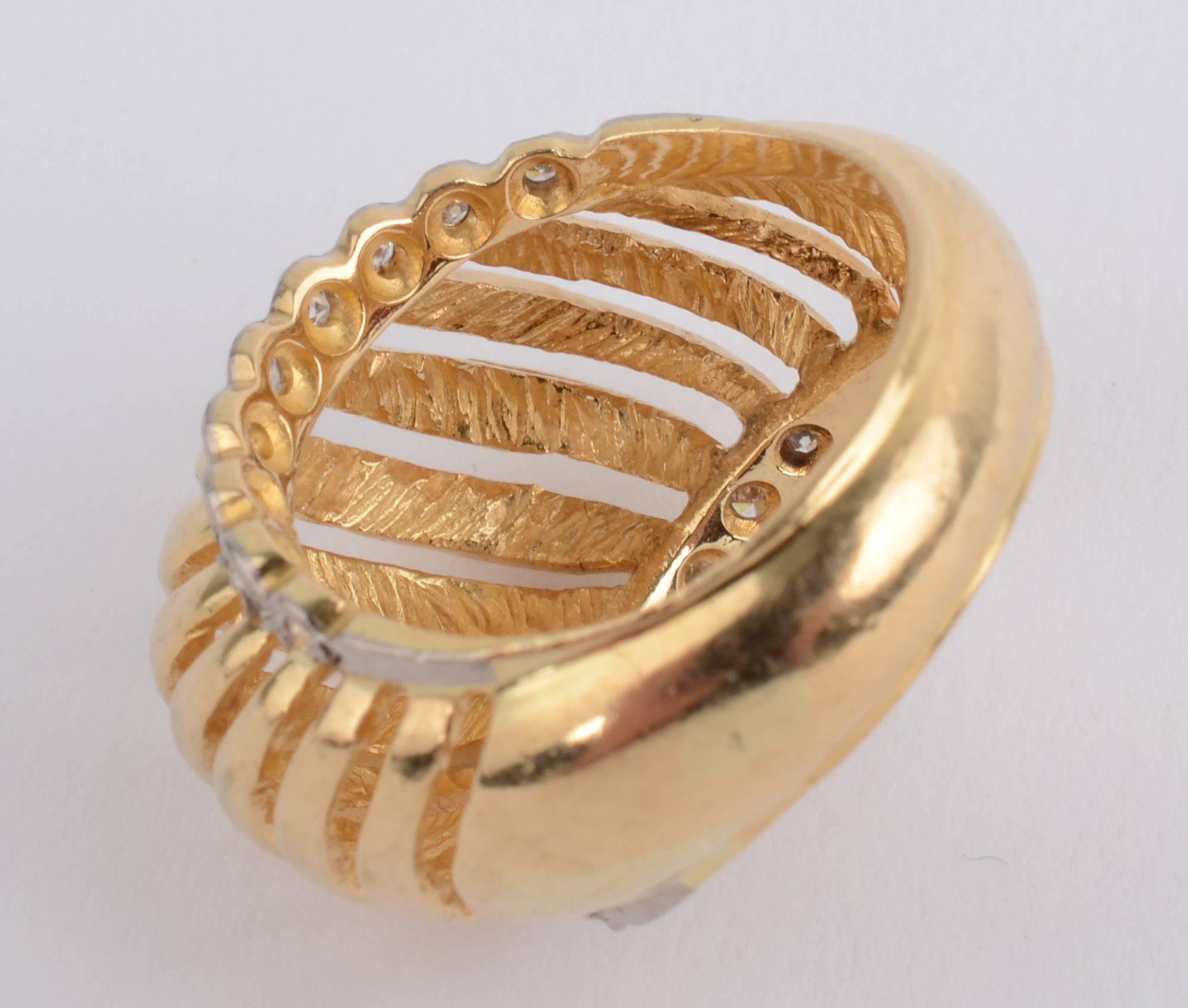 Women's or Men's Lalaounis Domed Gold Ring with Diamonds