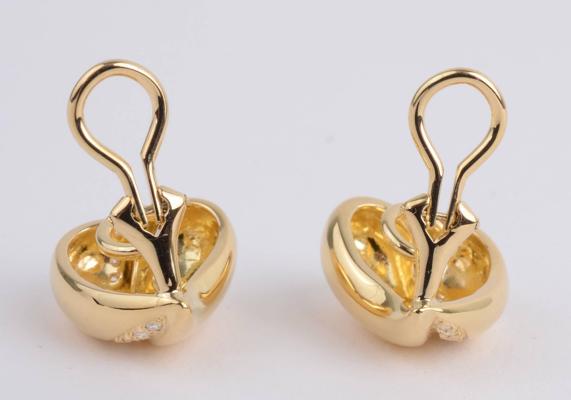 Women's or Men's Gold Heart Earrings with Diamonds
