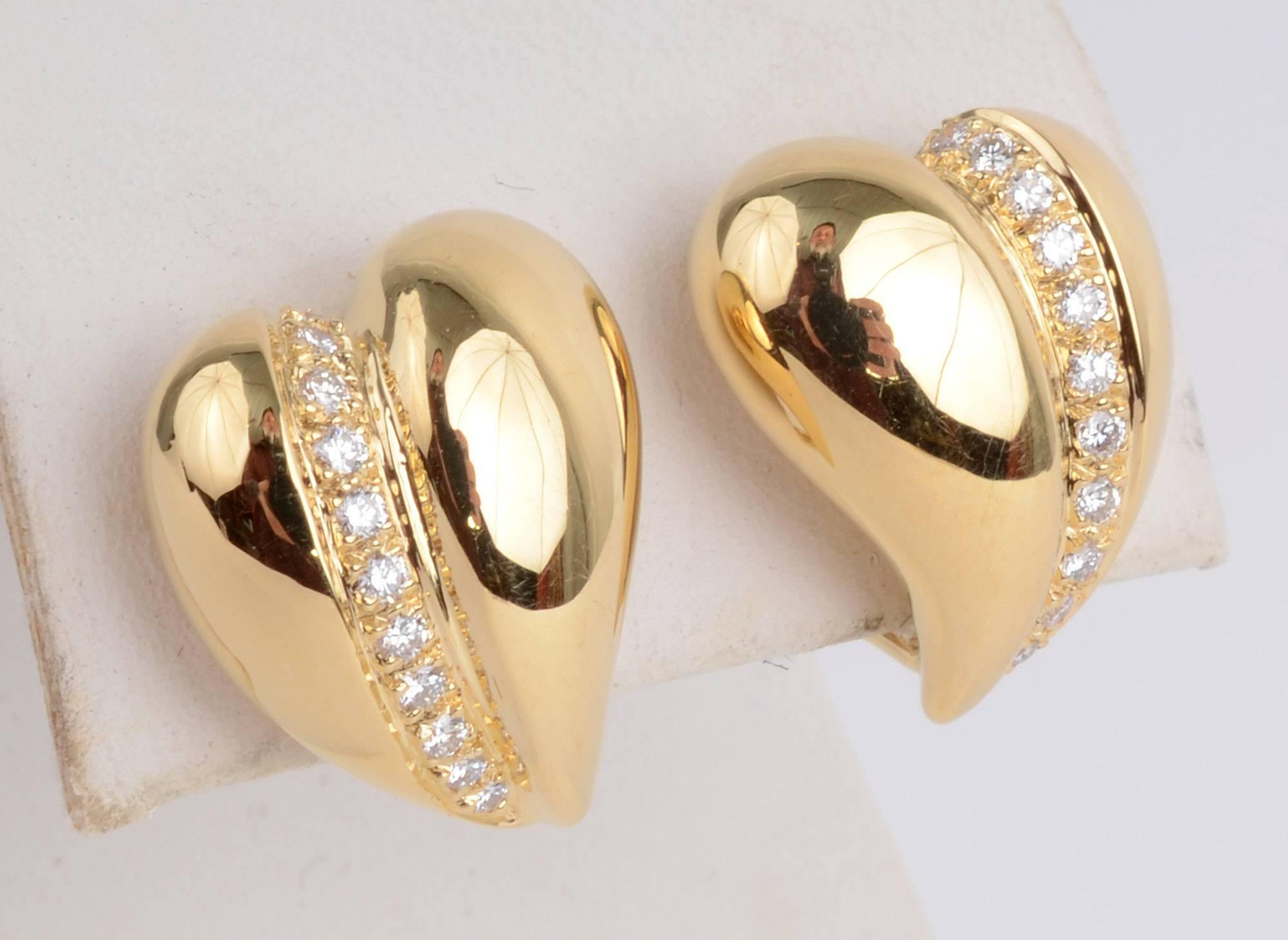 Modern Gold Heart Earrings with Diamonds