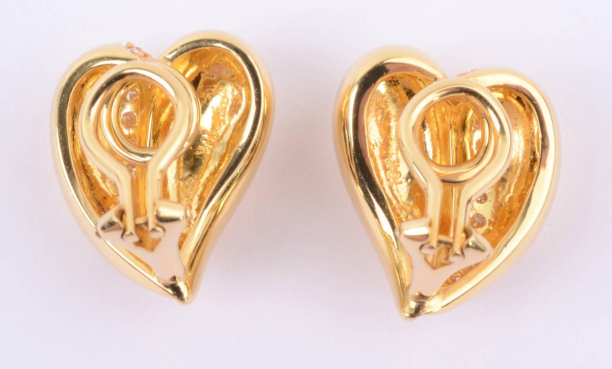 Gold Heart Earrings with Diamonds 1