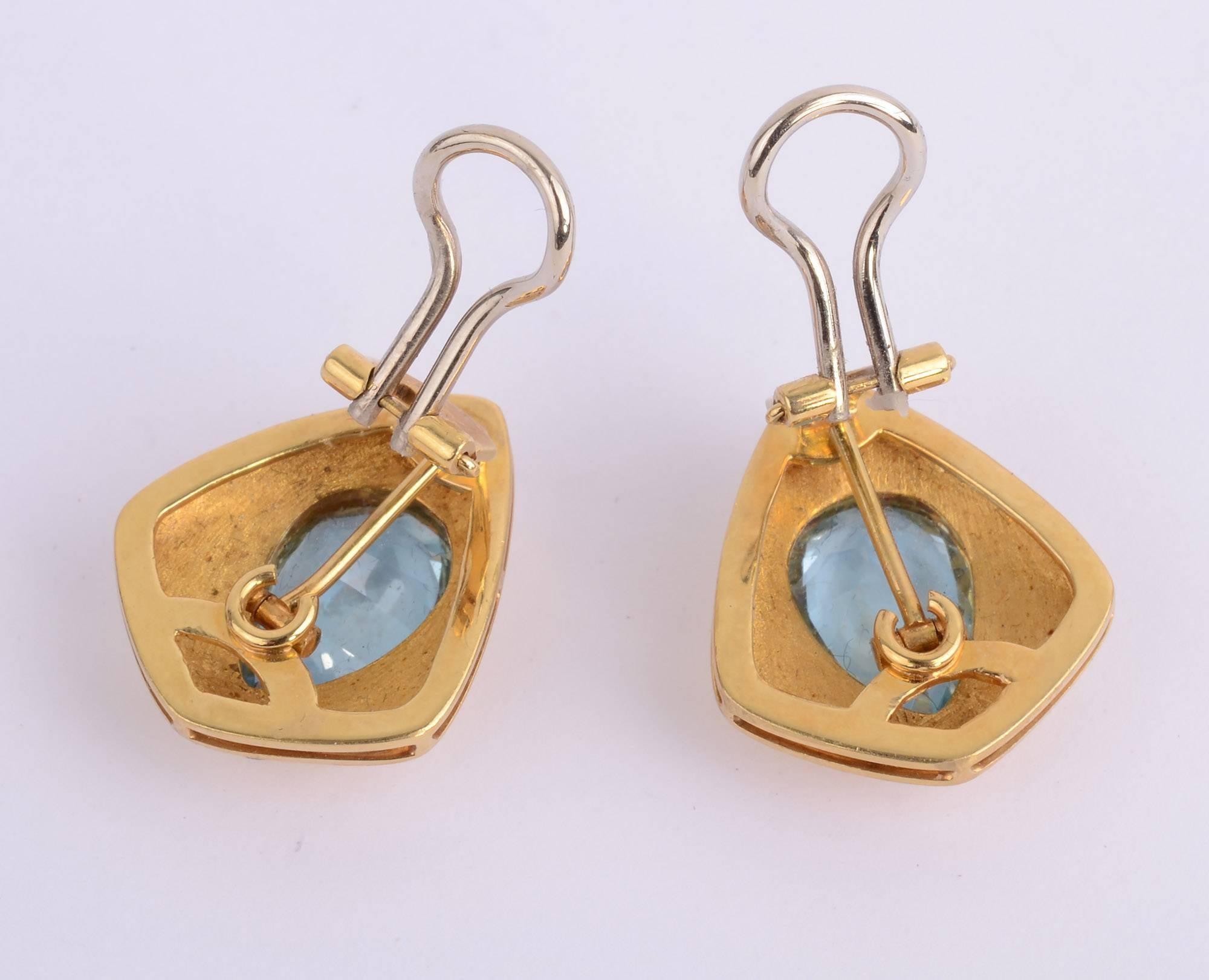 Modernist H. Stern Blue Topaz Gold Earrings