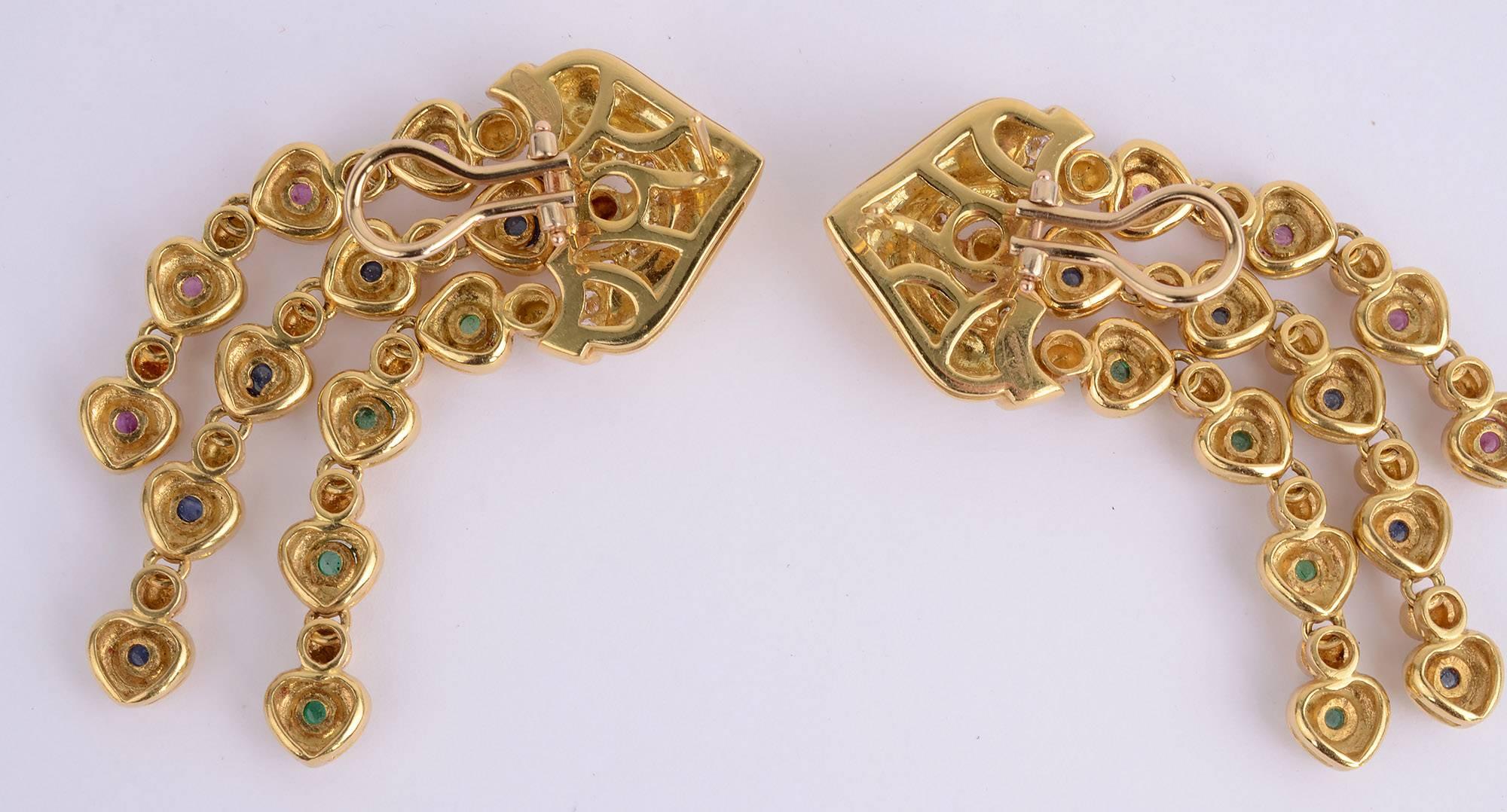 Uncut Salavetti Dangle Earrings with Multicolor Gems