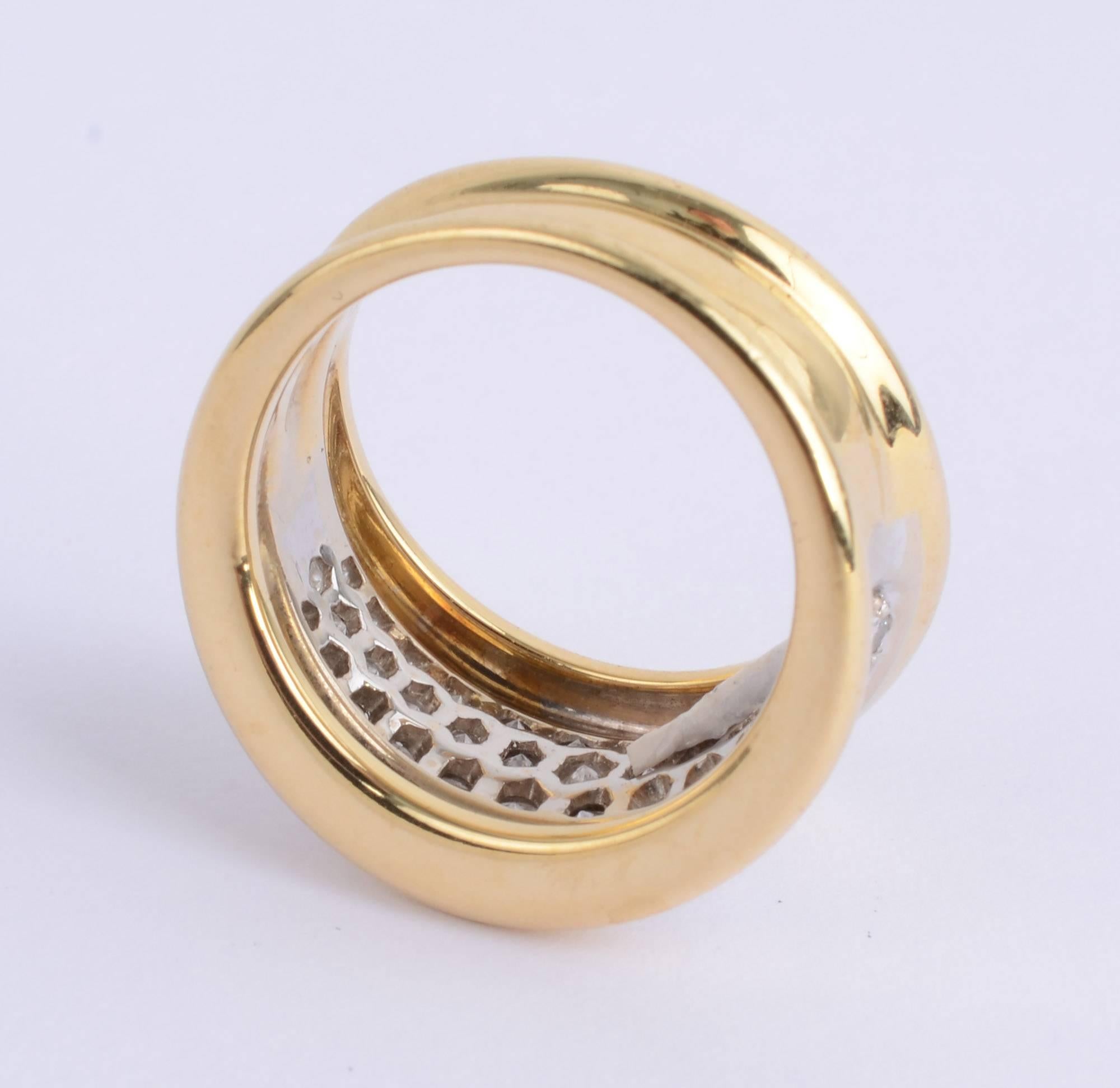 Modern Gold Band Ring with Diamonds For Sale