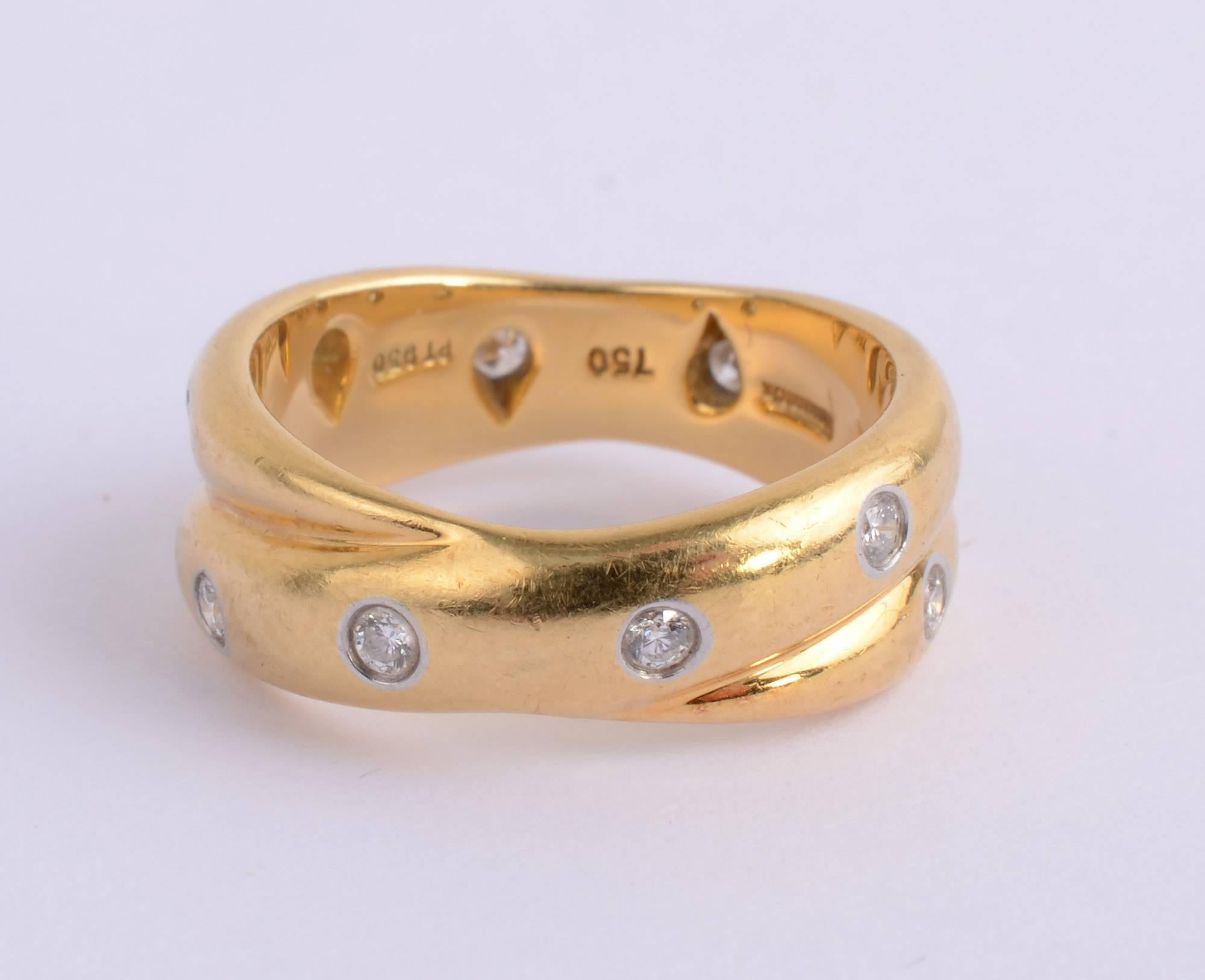 Women's or Men's Tiffany Etoile Diamond Gold Crossover Ring