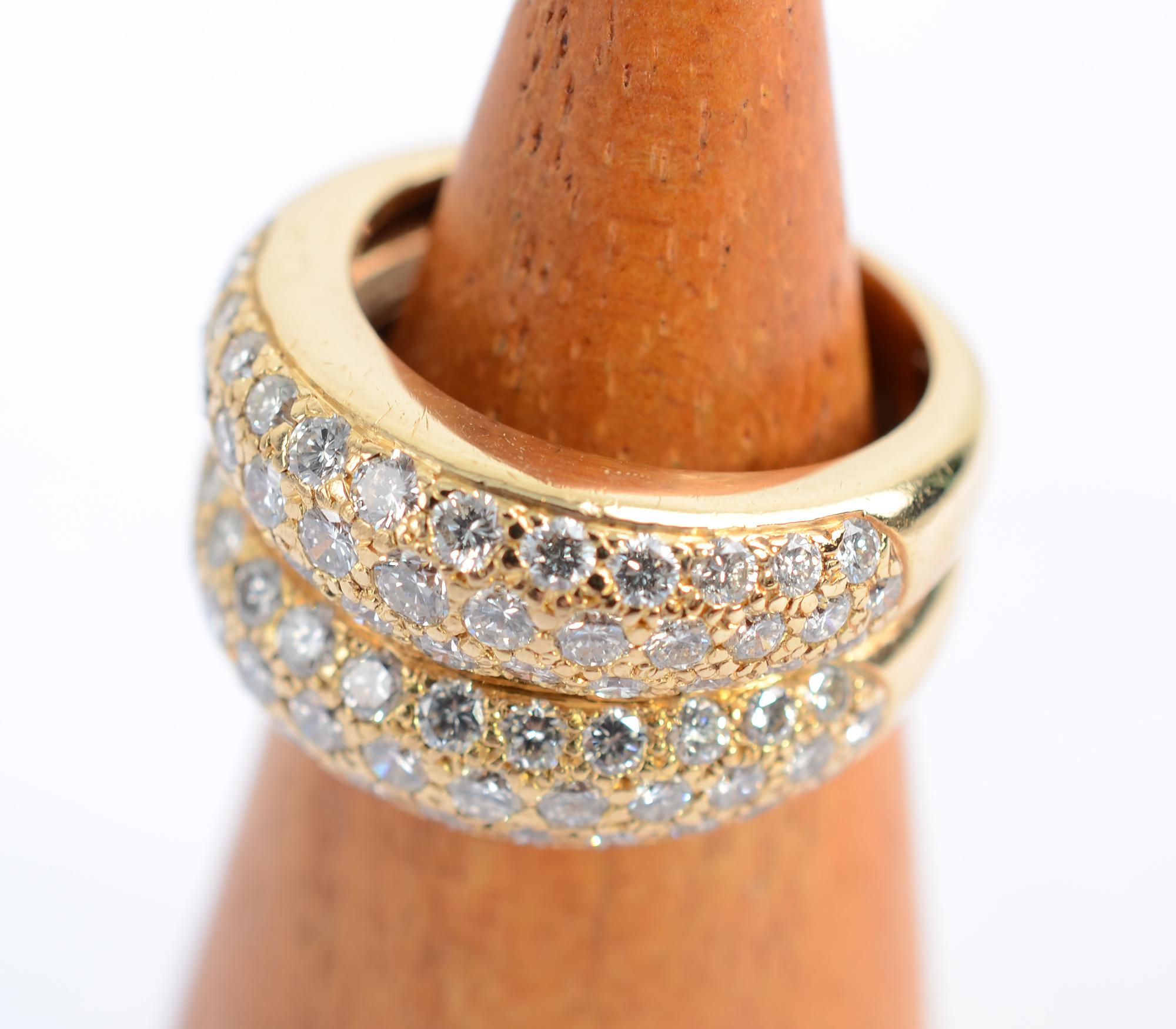 Brilliant Cut Cartier Double Gold Band Ring with Diamonds