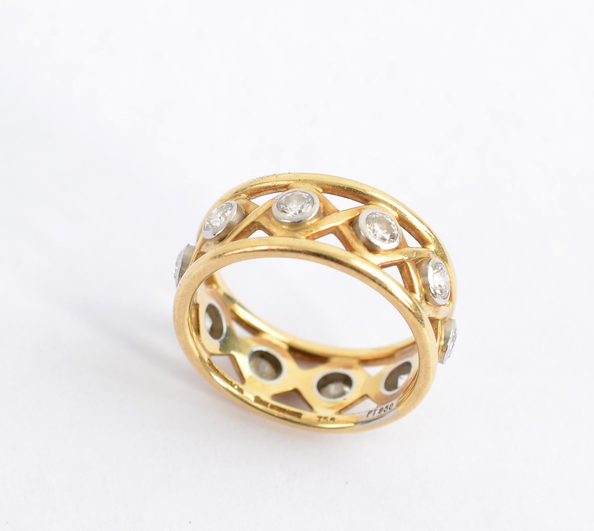 Schlumberger for Tiffany & Co. Openwork Gold Diamond Band Ring In Excellent Condition In Darnestown, MD