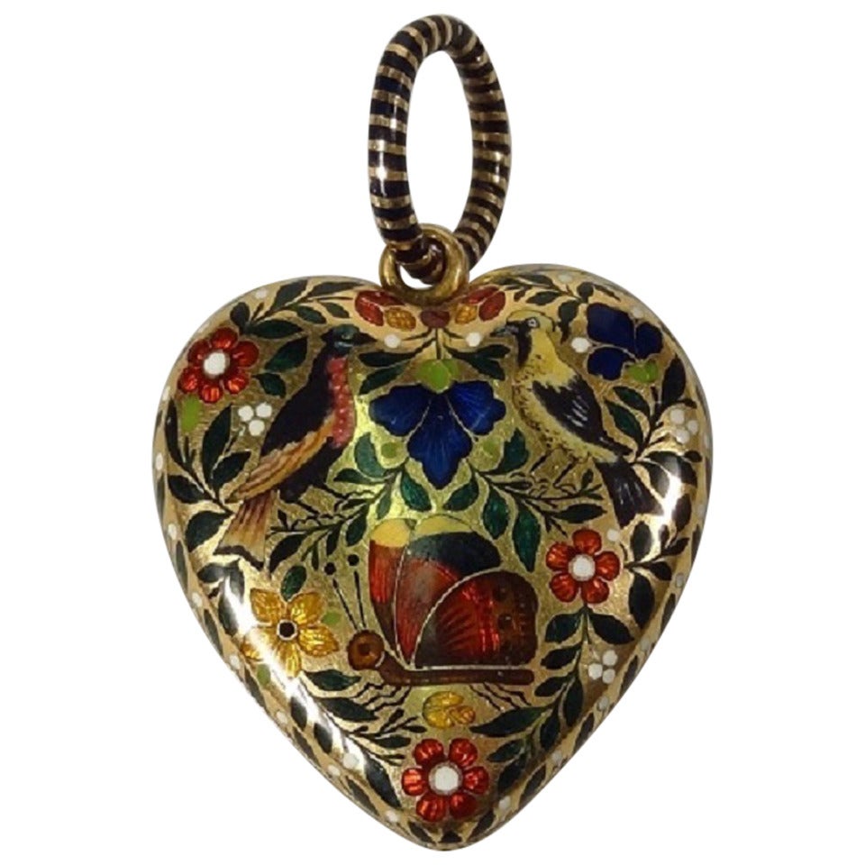 French Napoleonic Era Enamel Gold Heart Locket For Sale
