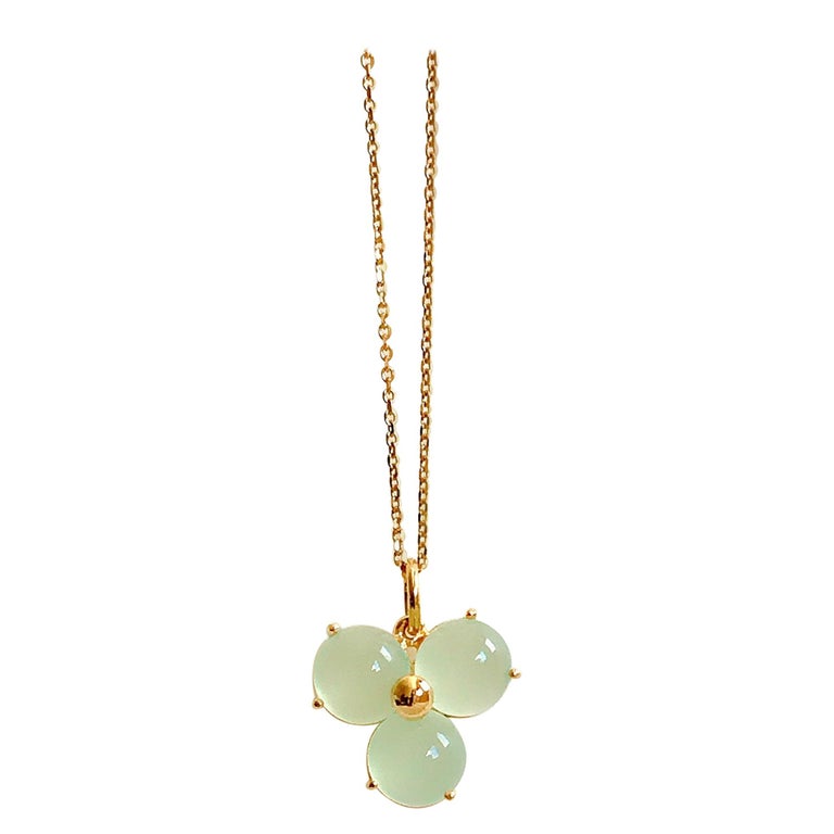 Handmade 18 Karat Solid Yellow Gold Blue Blossom Charm Chain Pendant Necklace For Sale