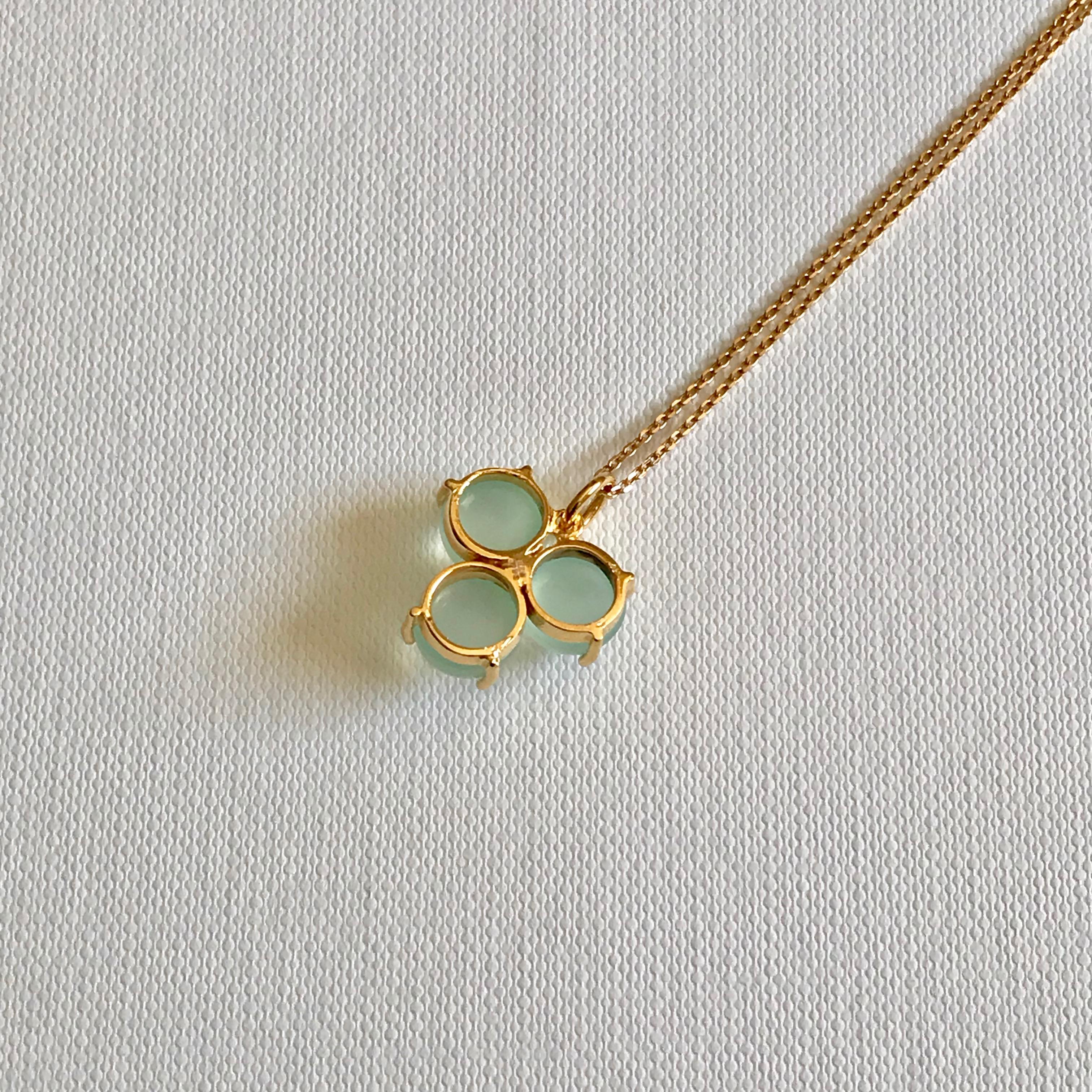 Cabochon Handmade 18 Karat Solid Yellow Gold Blue Blossom Charm Chain Pendant Necklace For Sale