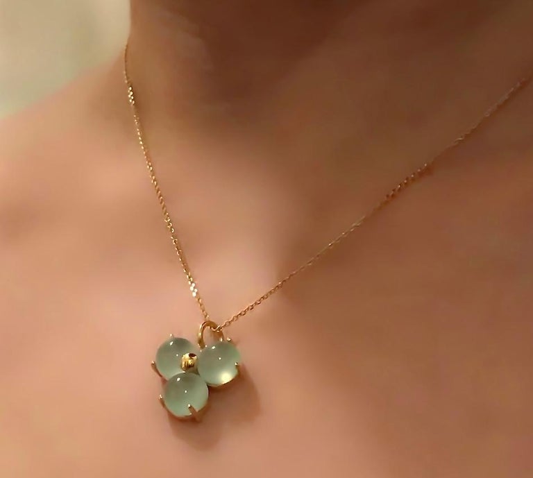 Handmade 18 Karat Solid Yellow Gold Blue Blossom Charm Chain Pendant Necklace In New Condition For Sale In London, GB