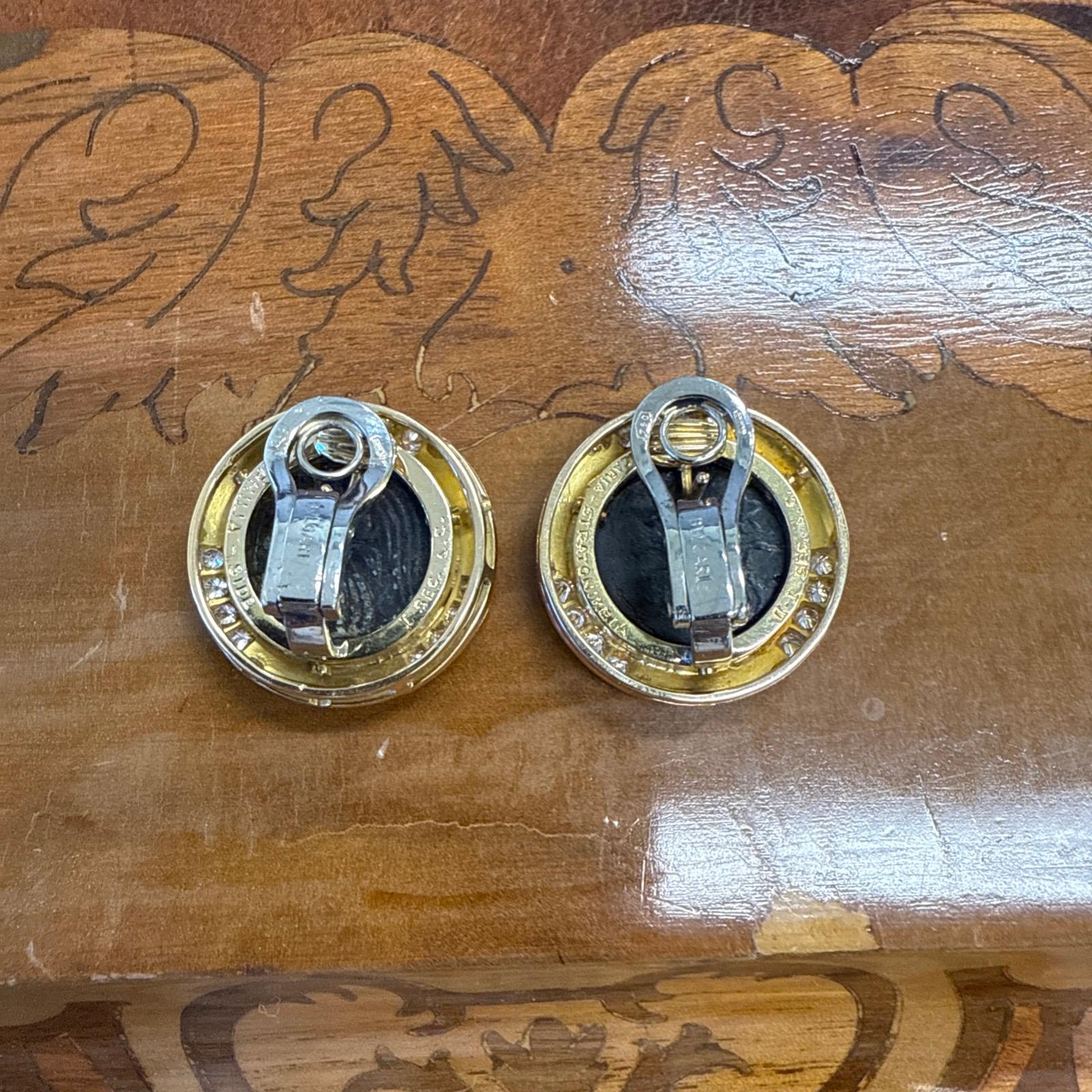 BVLGARI ITALIE Boucles d'oreilles en or jaune 18k, diamants et pièces de monnaie Monet de l'Antiquité romaine 1980 Excellent état - En vente à Beverly Hills, CA