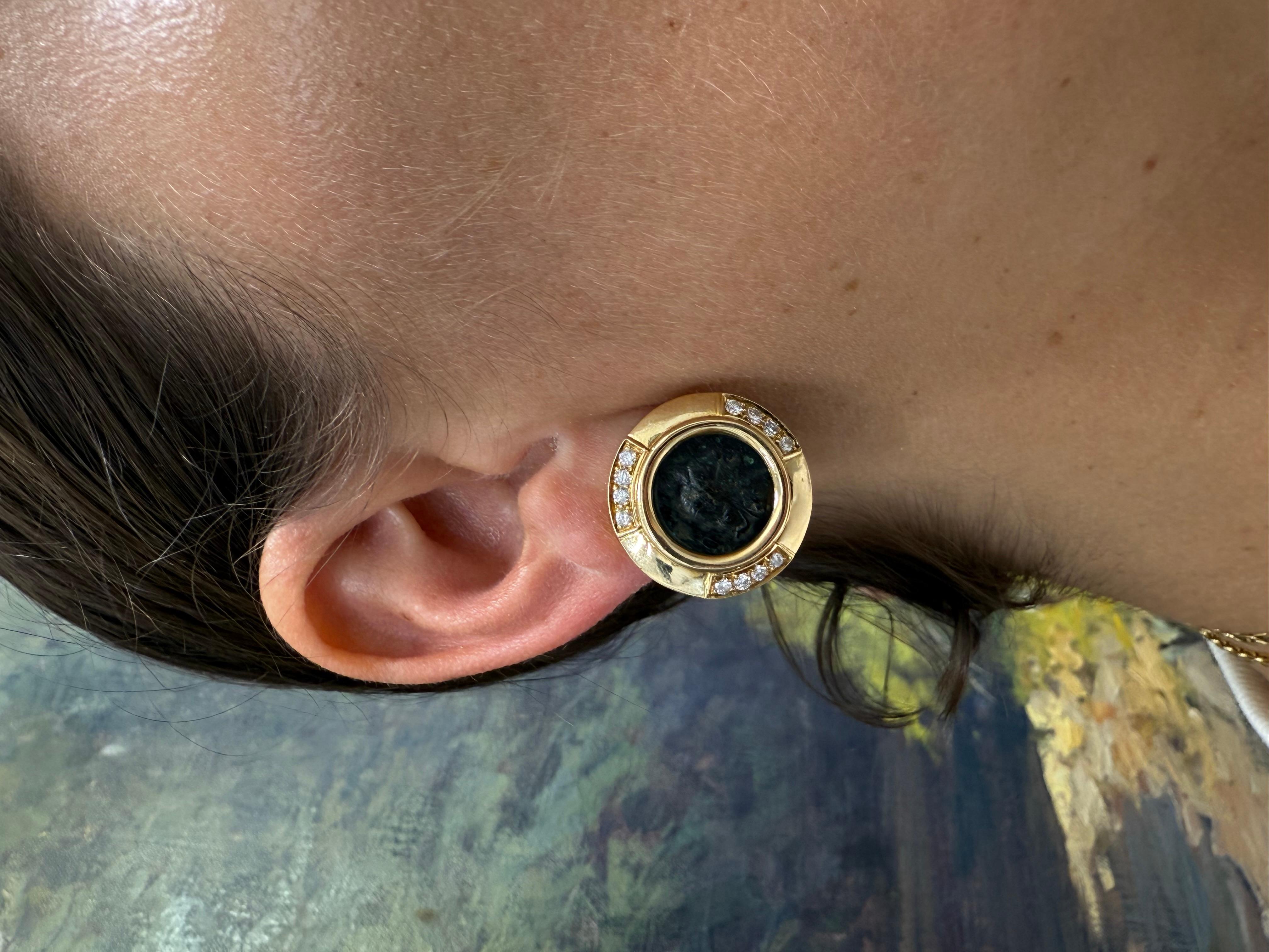 BVLGARI ITALIE Boucles d'oreilles en or jaune 18k, diamants et pièces de monnaie Monet de l'Antiquité romaine 1980 en vente 4