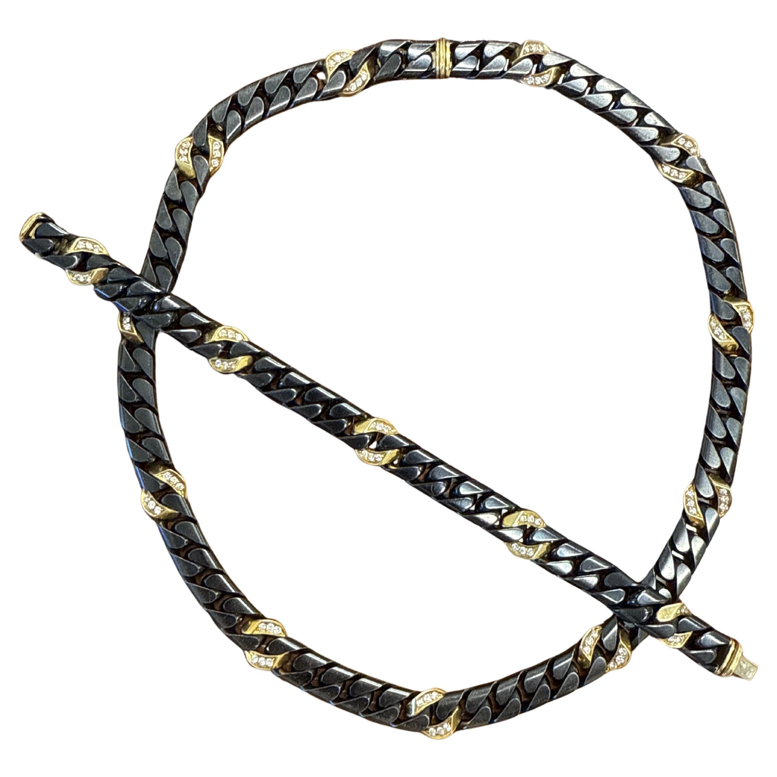 FRED PARIS Set di collane e bracciali in oro giallo 18k, ematite e diamanti 1980s in vendita