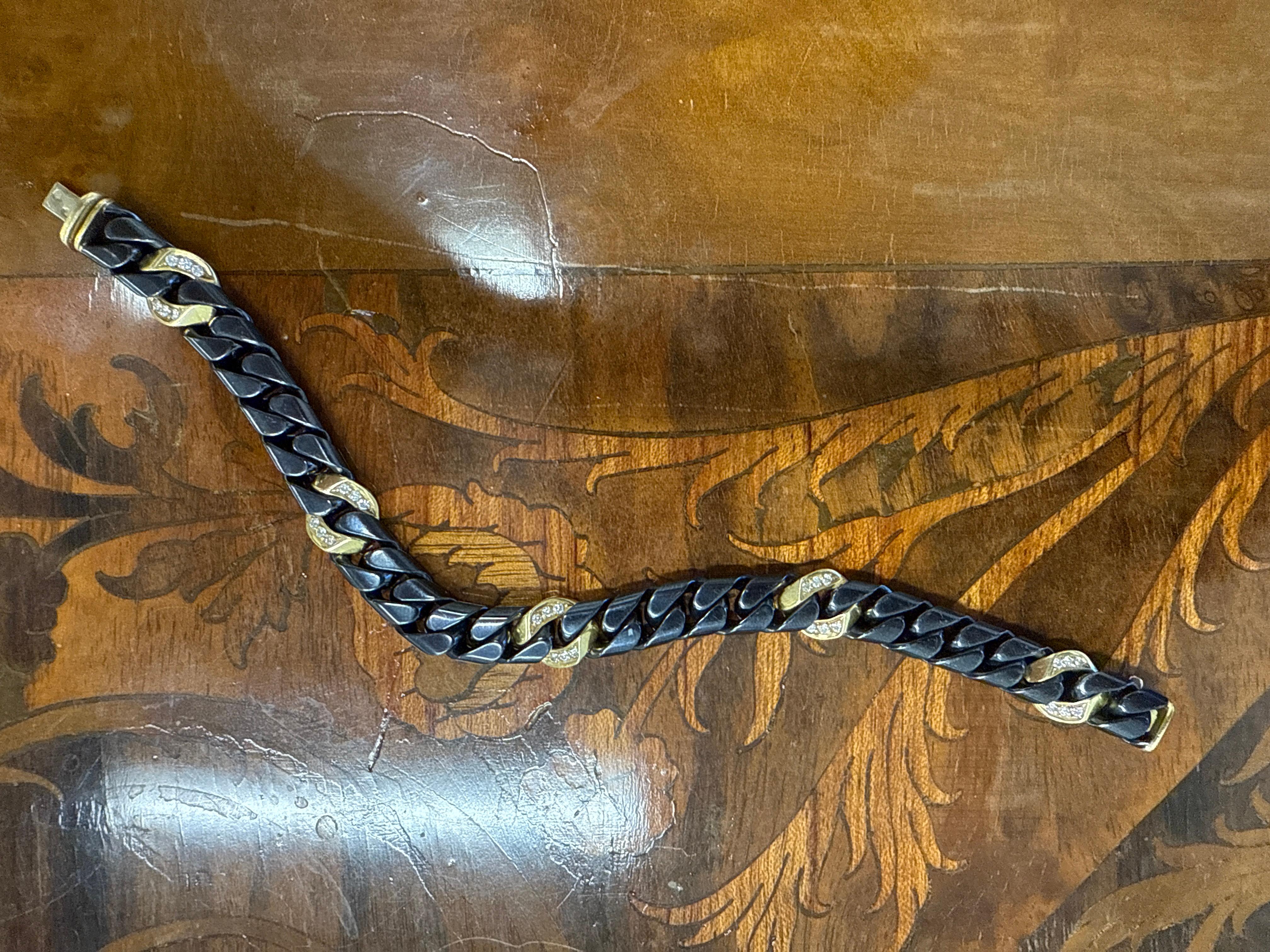 FRED PARIS Set di collane e bracciali in oro giallo 18k, ematite e diamanti 1980s In condizioni ottime in vendita a Beverly Hills, CA