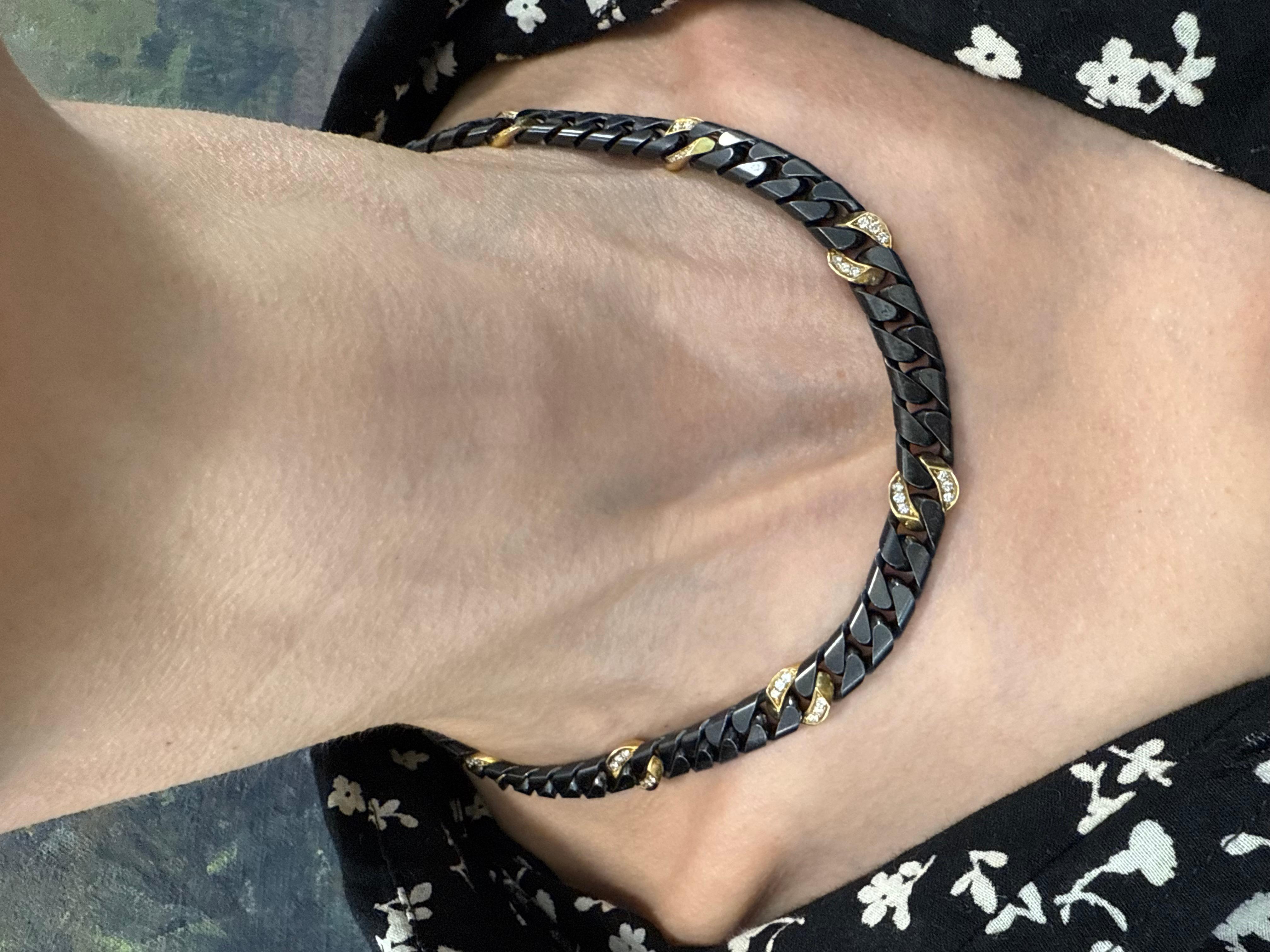 FRED PARIS Set di collane e bracciali in oro giallo 18k, ematite e diamanti 1980s in vendita 1