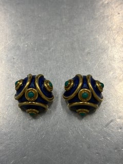 TIFFANY & CO. Pendientes de clip de oro amarillo de 18 quilates, esmalte y turquesa, de Italia, de los años 60