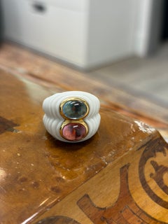 Anillo de la colección «Doppio Chandra» de BVLGARI ITALY, en oro amarillo de 18 quilates, con topacio y turmalina