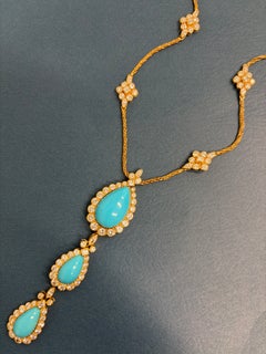 CHAUMET PARIS Sautoir-Halskette aus 18 Karat Gelbgold mit Diamanten und Türkis, 1980er Jahre, selten