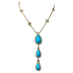 CHAUMET PARIS Sautoir-Halskette aus 18 Karat Gelbgold mit Diamanten und Türkis, 1980er Jahre, selten