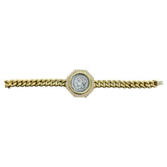 BVLGARI ITALY 18k Yellow Gold, Ancient Roman Coin & Diamond Monete Bracelet Rare