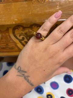 BVLGARI ITALY 18k Yellow Gold, Stainless Steel & Pink Tourmaline Ball Ring 1980s