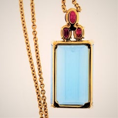18 Karat Yellow Gold, Blue Topaz ‘45.88 Carat’ and Ruby ‘2.18 Carat’ Necklace