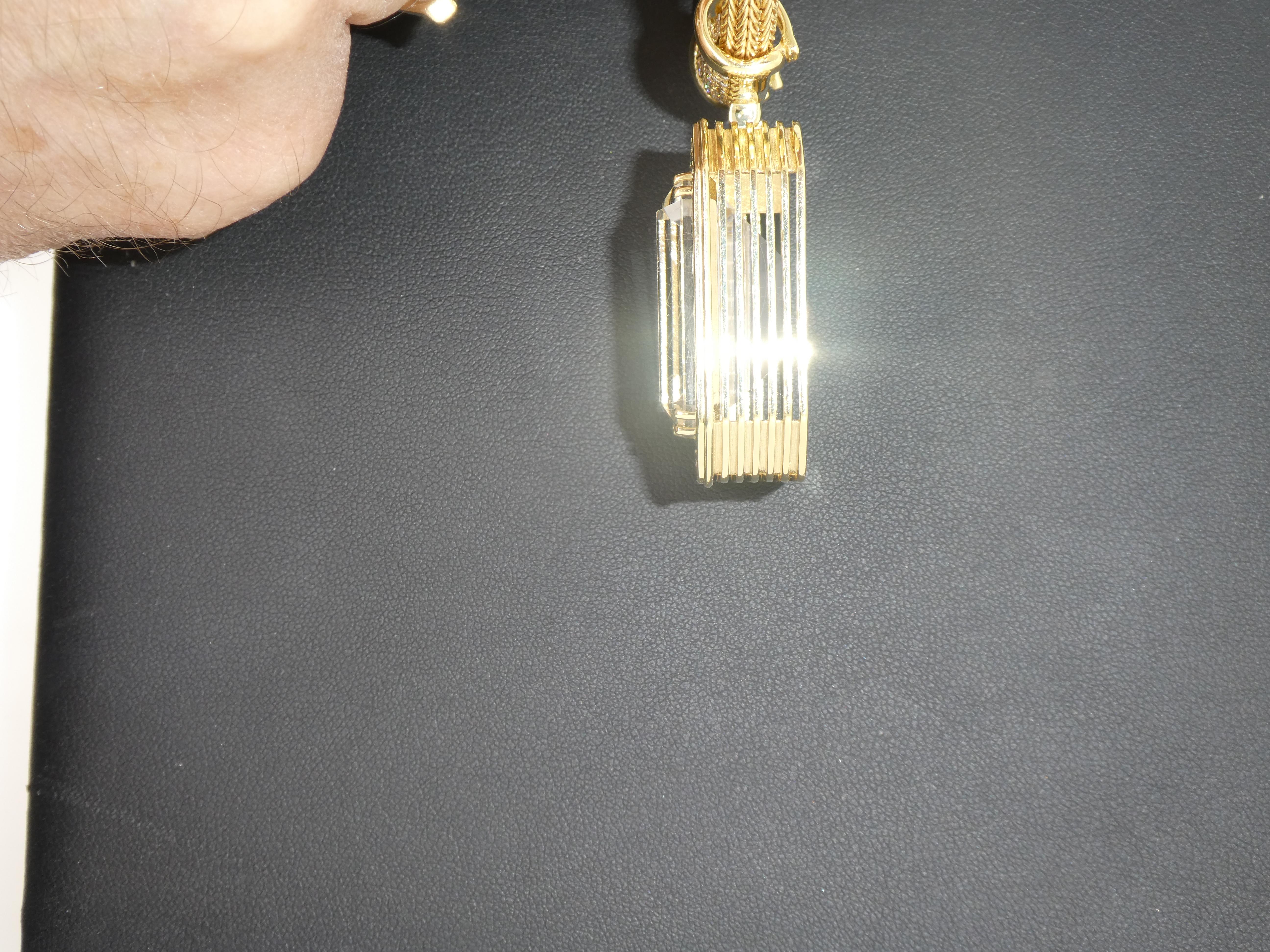 Contemporary 18 Karat Yellow Gold, Rutile Quartz ‘55.37 Carat’, Diamond ‘4.18 Carat’ Necklace For Sale