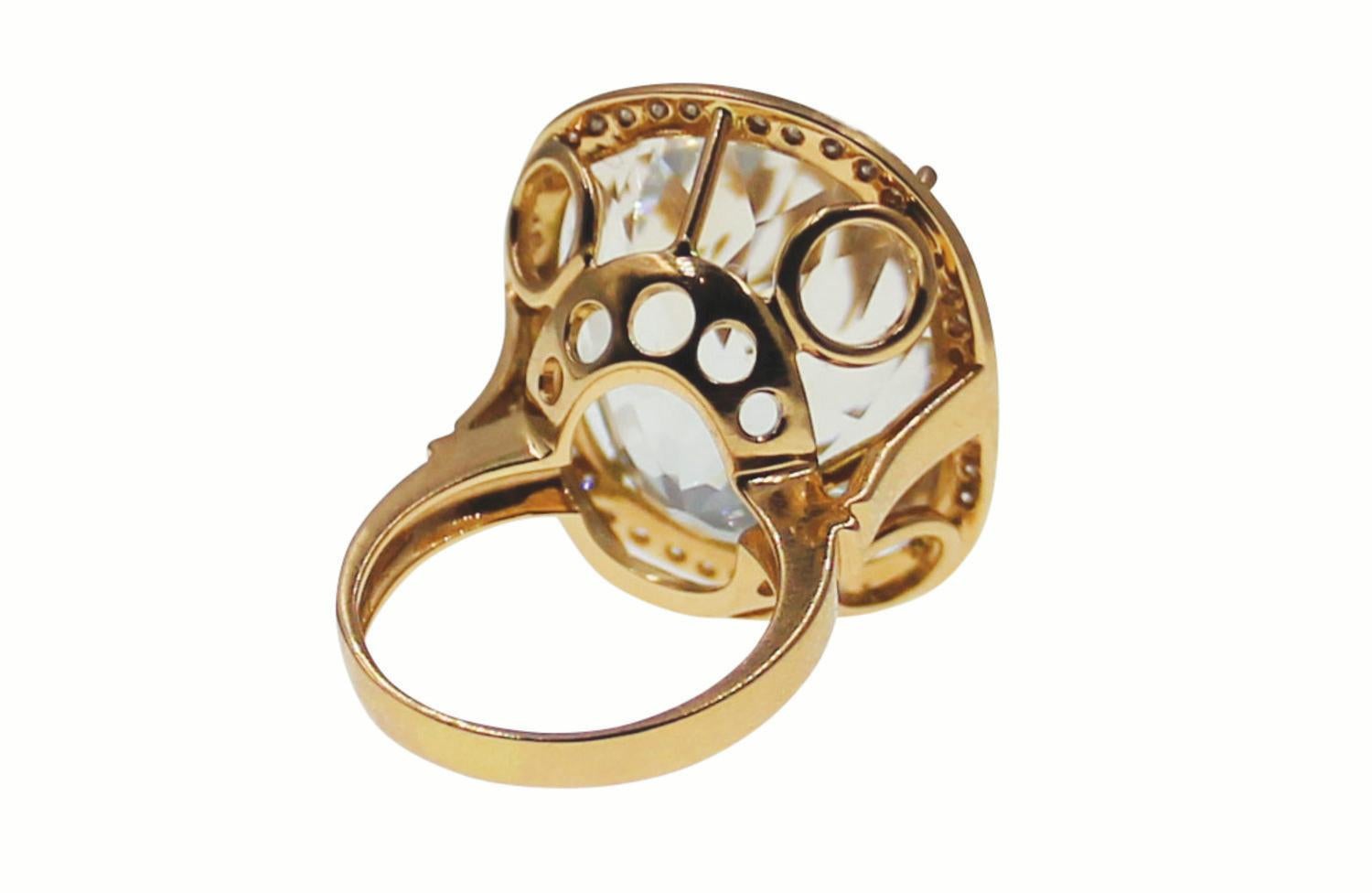 Modern White Topaz Diamond Rose Gold Statement Ring For Sale