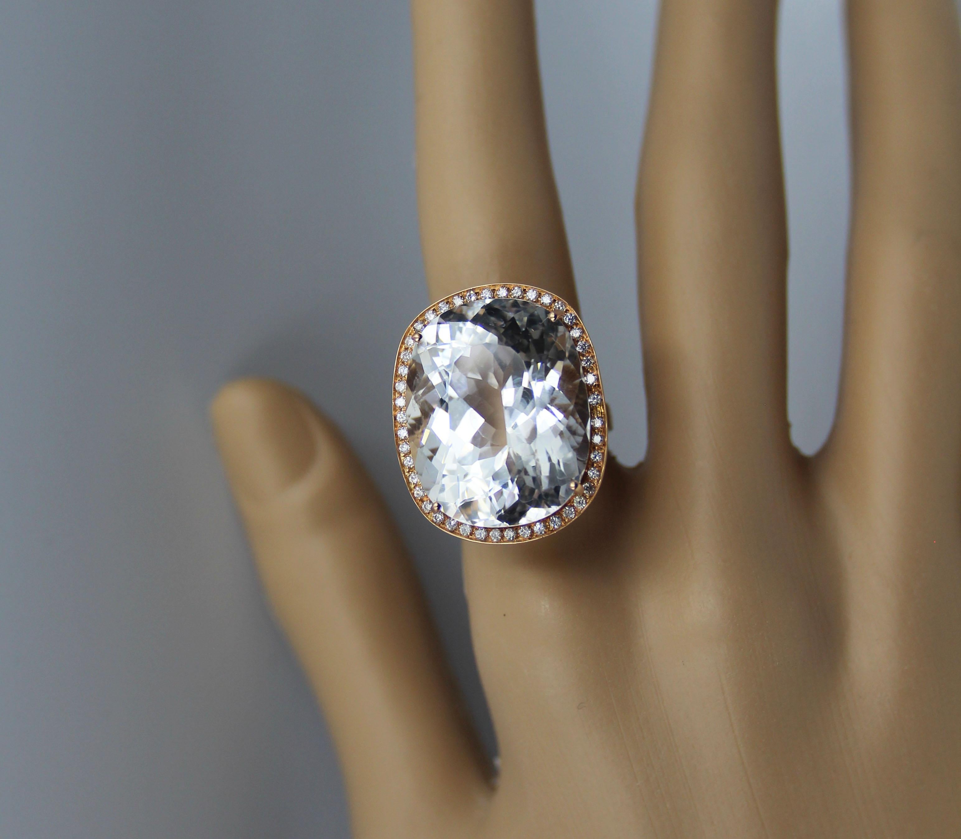 Women's White Topaz Diamond Rose Gold Statement Ring For Sale