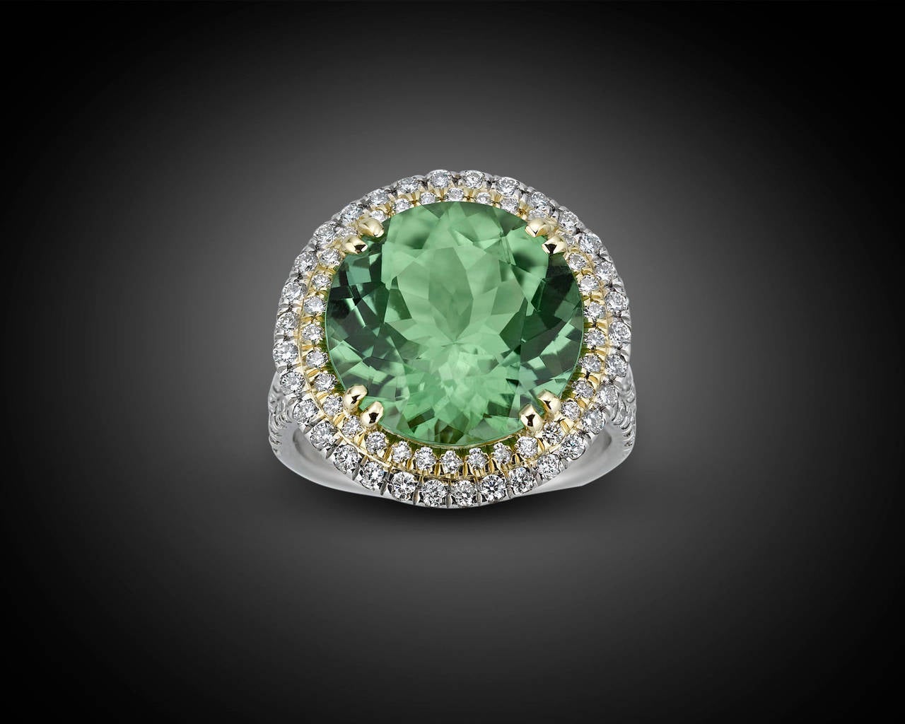 8.06 Carat Green Paraiba Tourmaline Diamond Gold Platinum Ring In New Condition In New Orleans, LA
