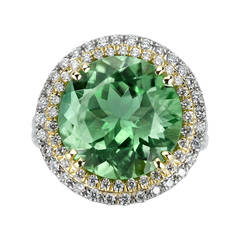 8.06 Carat Green Paraiba Tourmaline Diamond Gold Platinum Ring