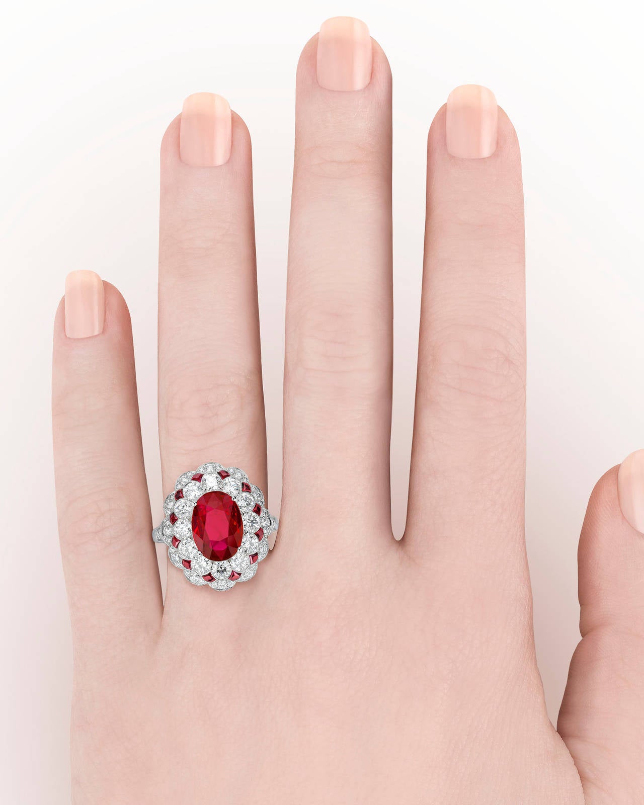 Ruby Diamond Platinum Cluster Ring
