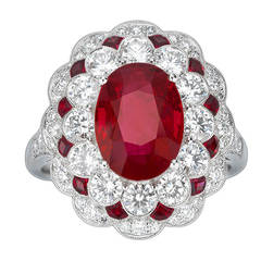 Ruby Diamond Platinum Cluster Ring