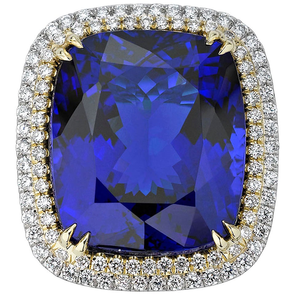 Untreated 35.54 Carat Tanzanite Diamond Ring