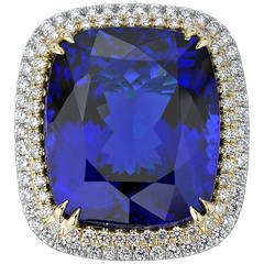 Vintage Untreated 35.54 Carat Tanzanite Diamond Ring