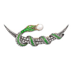 Victorian Demantoid and Diamond Serpent Brooch